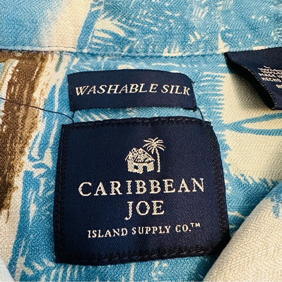 Caribbean Joe Sz L Silk Hawaiian Beach Shirt Button - Picture 8 of 9
